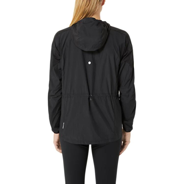 Asics Straßenlauf Bequeme Faltbare Kapuzen-Reißverschluss Langarmjacke Damenjacke Performance-Schwarz 2012D076-001