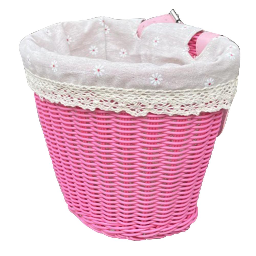Bike Front Basket with Liner Cycling Handlebar Basket Adjustable Leather Straps Bike Scooter Tricycle Basket for Girls Women
