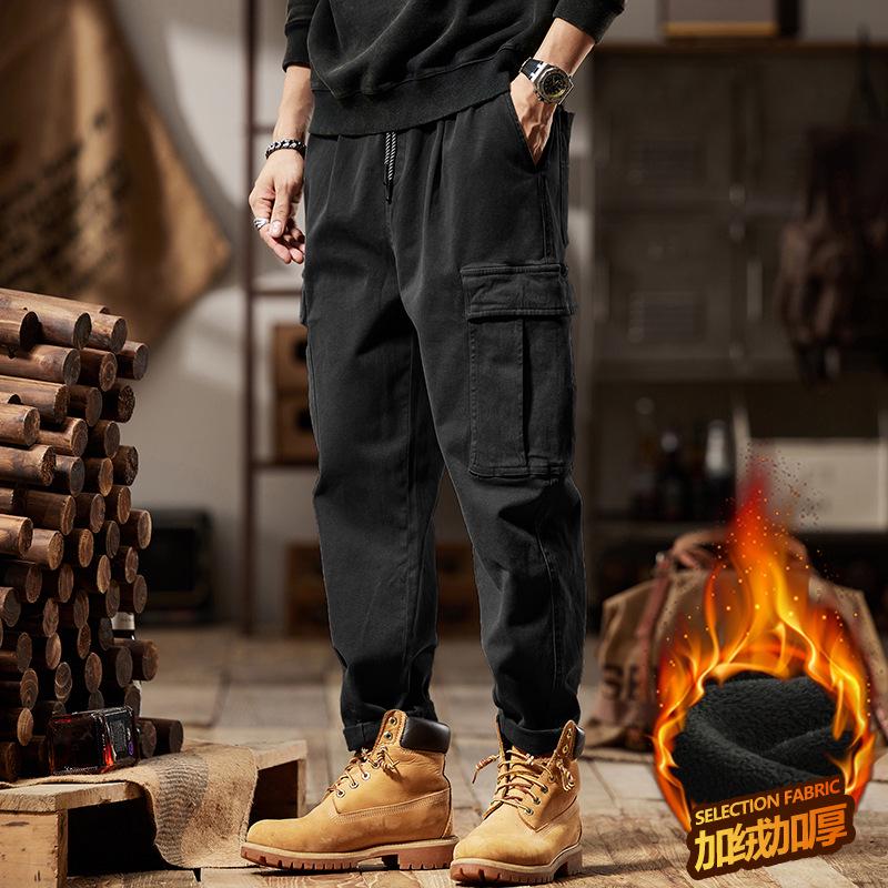 Men's Retro Work Pants: 2025 Heavyweight Fleece-Lined Casual Trousers for Autumn/Winter