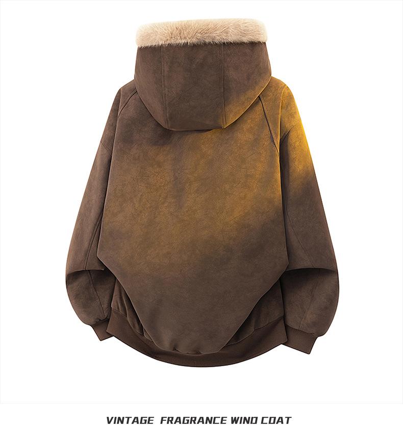 Unisex Winter Lychee-Korn Sattel Kapuzenjacke aus Baumwolle mit Fleece und Pelzkragen