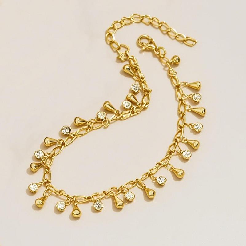 1-Piece Women's Gold Bohemian Beach Style Anklet - Handcrafted, simple, and luxurious footwear, inlaid with teardrop, diamond, a