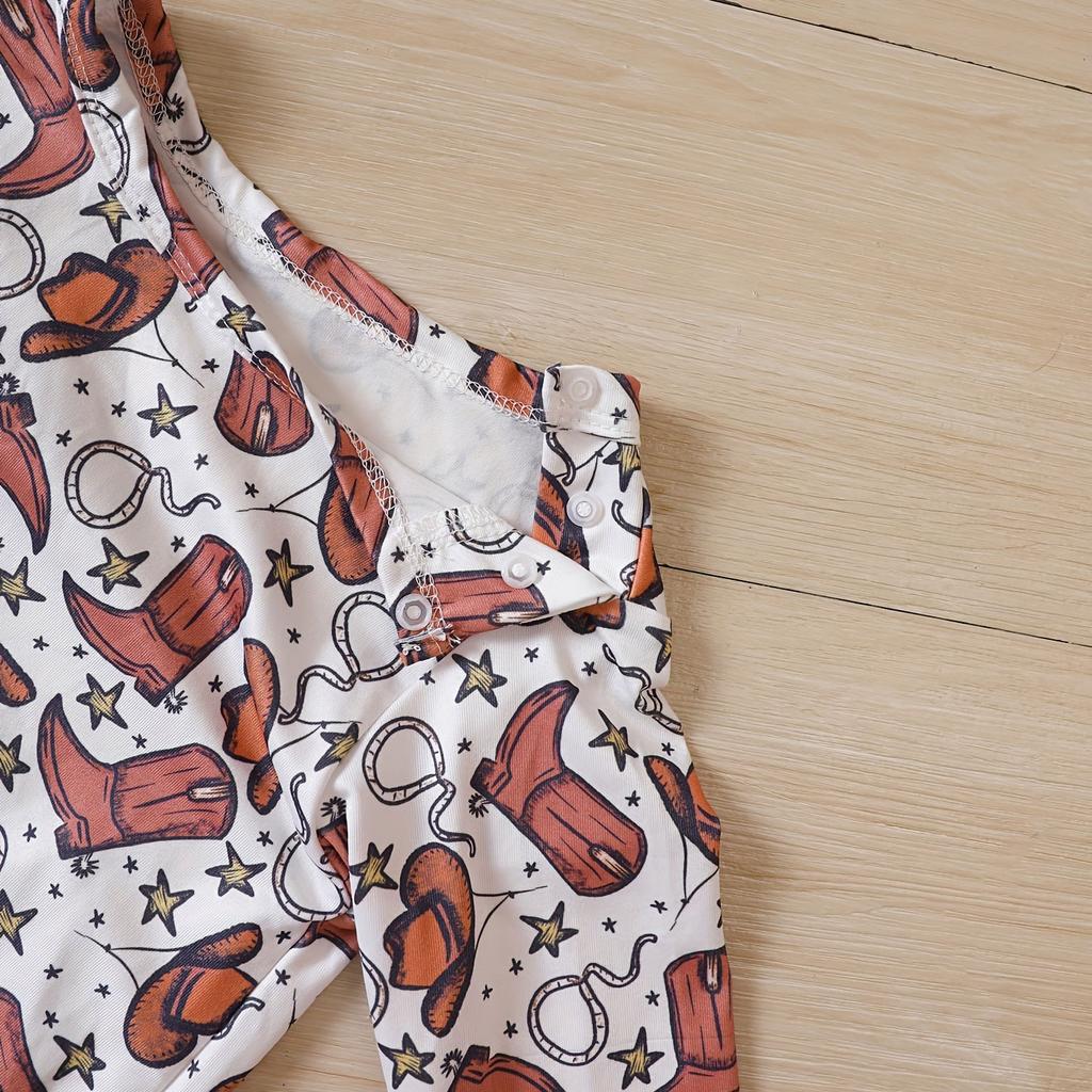 Baby Newborn Infant Girls Spring Autumn Cowboy Hat Print Long Sleeve Romper Jumpsuit Clothes Long Sleeve Toddler