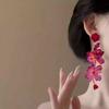 Delicate Red Flower Drop Earrings for Women Girls Fashion Petal Tassel Long Earrings Temperament Wedding Jewelry Accessories