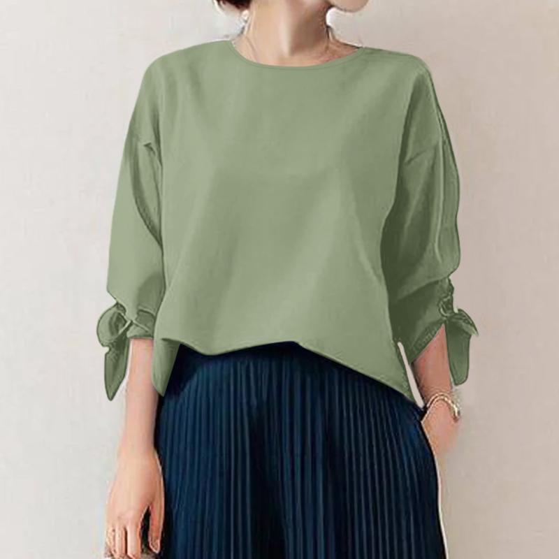 

ZANZEA Жіноча повсякденна блузка з круглим вирізом, однотонна, з рукавом 3/4, вільного крою 5XL зелений