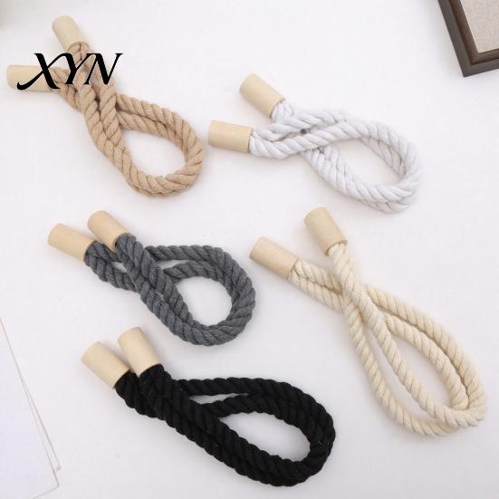 Wall Damage Free Curtain Holder Magnetic Tieback, Cotton Linen Rope Holdback with Wood Buckle for Tool Drapes, Decorative Tie Backs Bedroom,