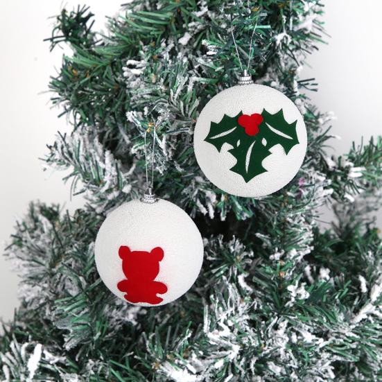 Christmas Ball Ornaments White Foam Balls with Leaf/Bear Pattern Xmas Tree Hanging Ornaments for Holiday Home Tree Decor