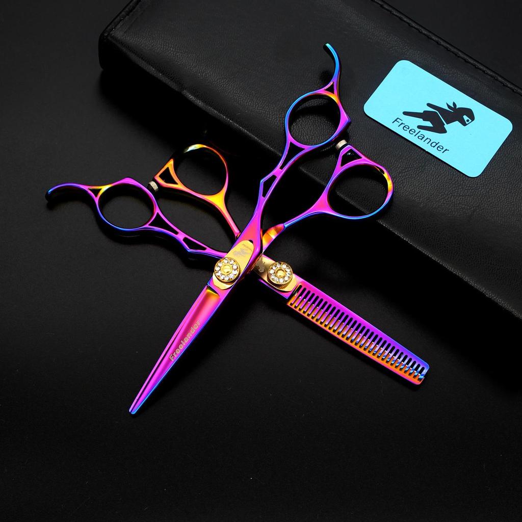 6.0-Inch Color Hollow Handle Hairdressing Scissors - Straight & Thinning Shears for Barbers