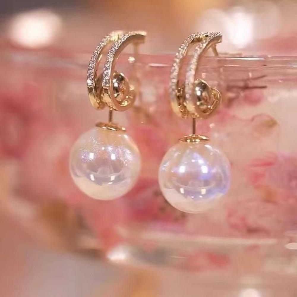 2025 New Inlaid Rhinestone Pearl Stud Earrings Women Personality Fashion Unique Design Earrings Wedding Jewelry Birthday Gift