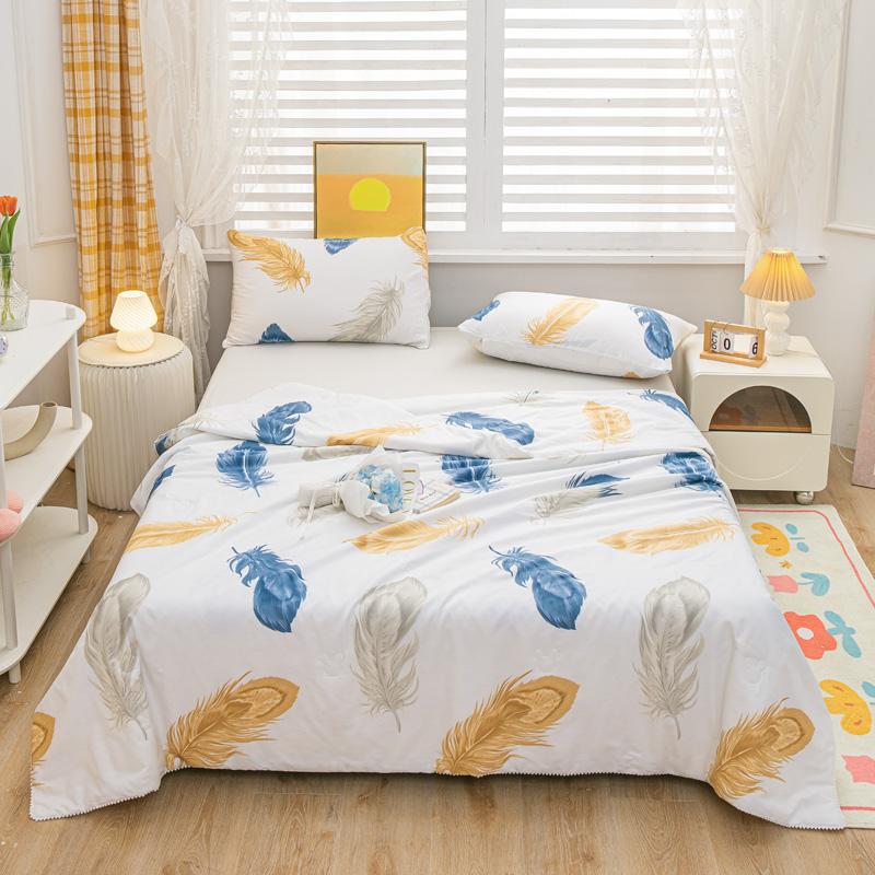 Botanical Leaves Summer Quilt Modern Simple 100% Cotton Air Conditioning Quilted Quilt Home Sofa Travel Camping Thin Blanket