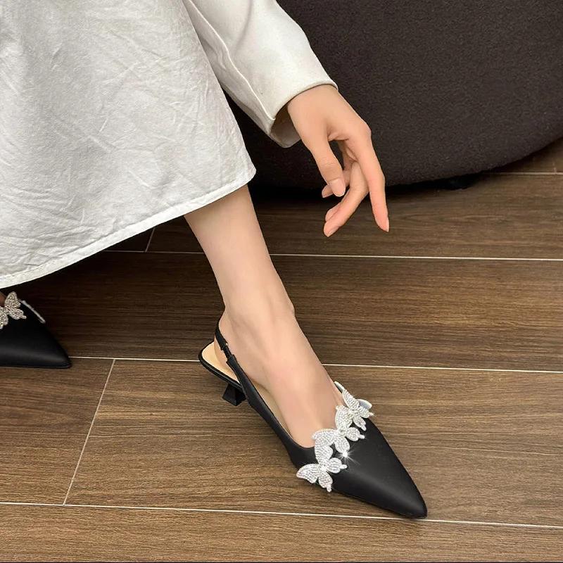 

Модные сандалии со стразами, туфли на высоком каблуке, женская обувь большого размера, на высоком каблуке, для девочек, с острым носком, закрытые, большие, удобные, ретро, шпилька, сандалии, с открытой пяткой 38 чёрный