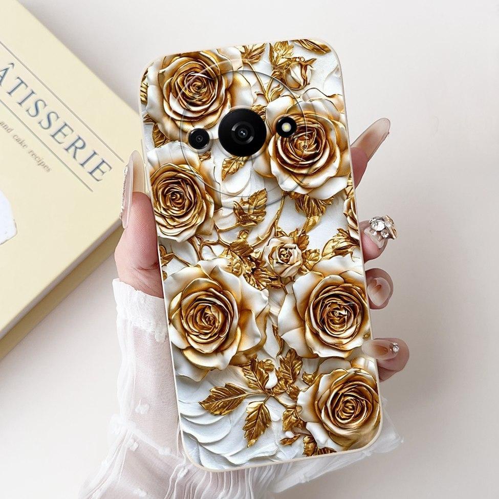 For Redmi A3 4G Phone Case For Xiaomi Poco C61 Cover Silicone Luxury Fashion Flowers Kawaii Cute Cat Painted Shockproof Bumper