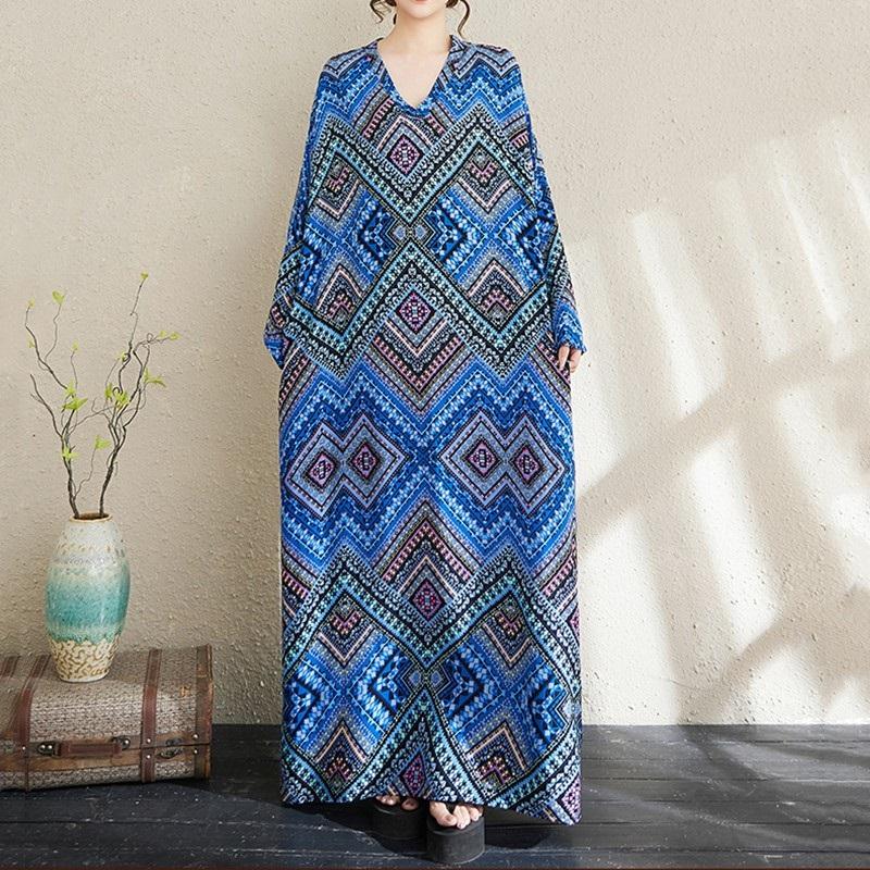 Langärmeliges Baumwoll-Übergrößen-Vintage-Blumenkleid, neu in Kleider für Frauen, lässiges, lockeres Maxi-Langkleid für Frühling, Sommer, Herbst