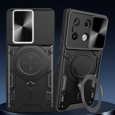 For Xiaomi Redmi Note 13 Pro 5G/Poco X6 5G Case Kickstand TPU+PC Phone Cover with Slide Lens Lid