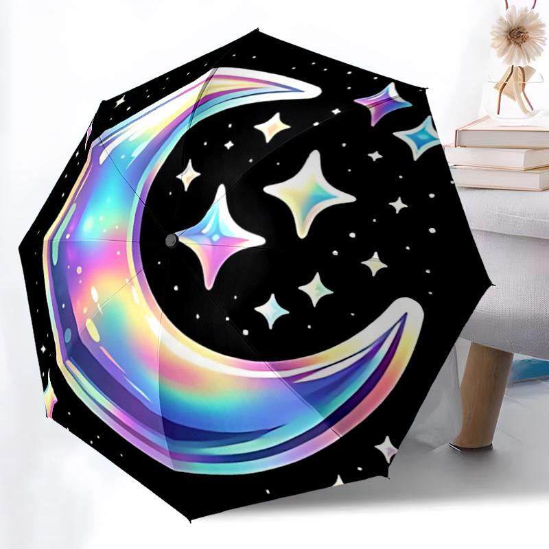 

1pc Cosmic Crescent Moon Automatic Umbrella - Automatic Opening And Closing, Sturdy Iron Frame, Portable Folding Design yy251018200