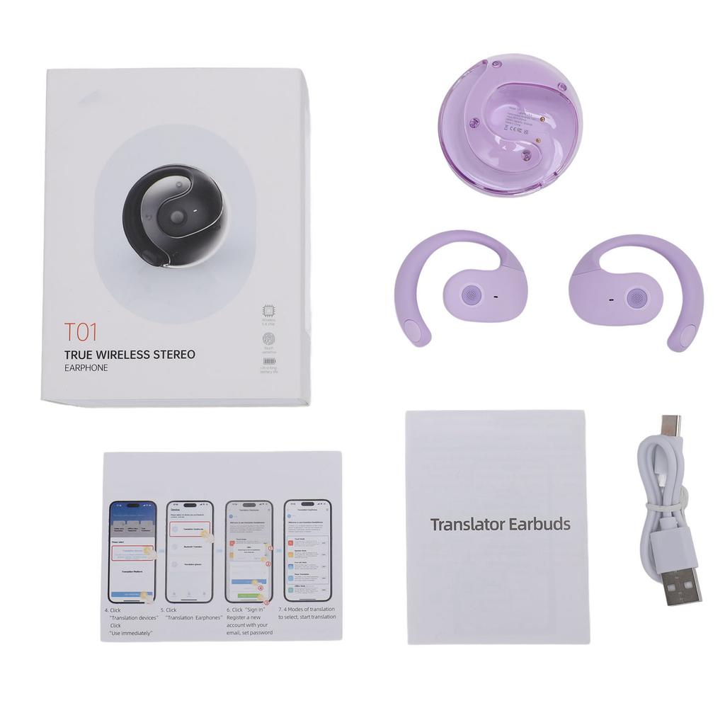 T01 Language Translator Earbuds Bluetooth 5.4 Wireless Earbuds Translation Device for Music Calls for iOS Android