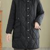 New Women's Diamond Check Down Cotton Coat Loose Casual Hooded Parker Outerwear Long Autumn Winter Female Warm Padded Jacket
