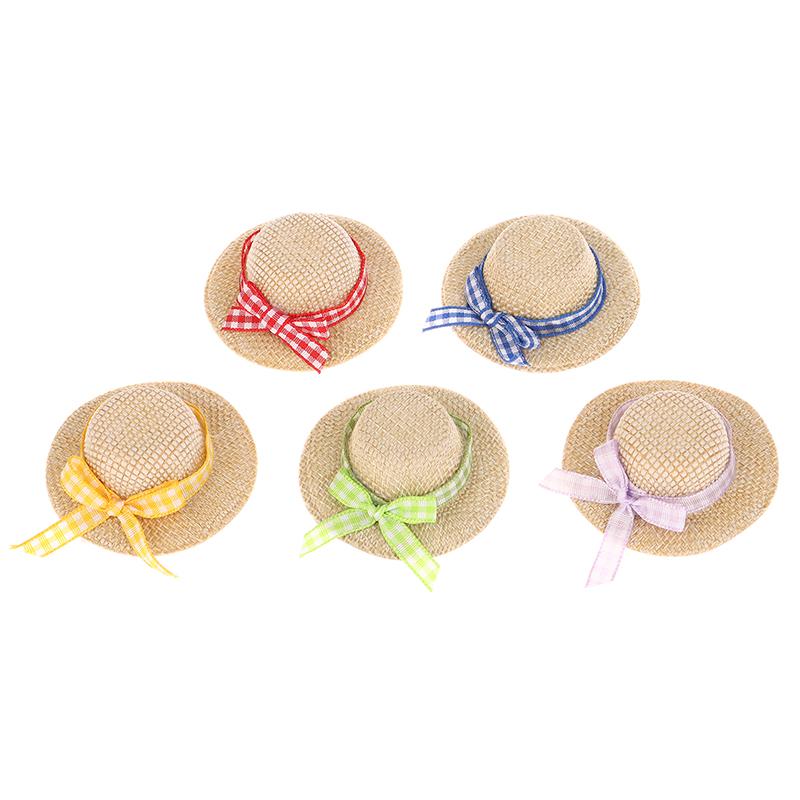 2 ks Miniaturní slaměný klobouk Mini slaměné klobouky pro panenky s mašlí Klobouk Ozdoba domečku pro panenky Ručně pletené Doplňky domečku pro panenky
