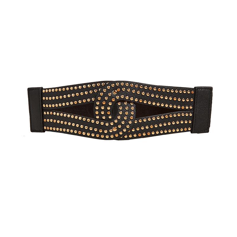 Punk Style Rivet Wide Waist Seal, Dress with Versatile Elastic Elastic Waist Belt for Women