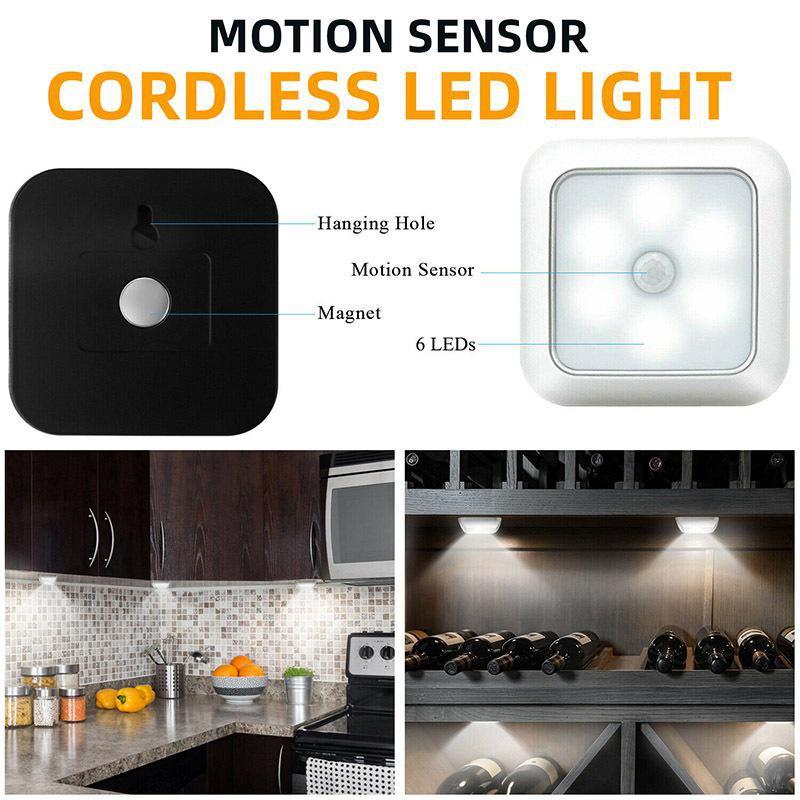 Motion Sensor Night Light 6leds Wall Closet Cabinet Stair Indoor Lighting Wireless Lamp White Light/Warm Light