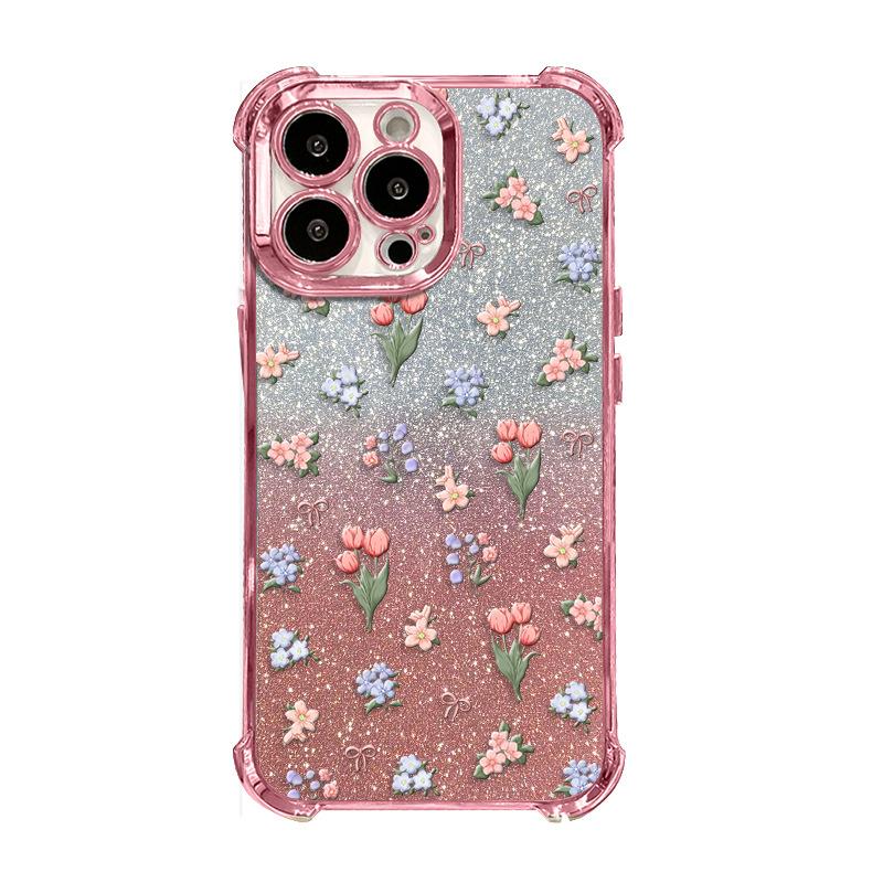 Full screen floral application Apple 17 fulcrum mobile phone case iphone15promax electroplating 16 makeup mirror bracket 14