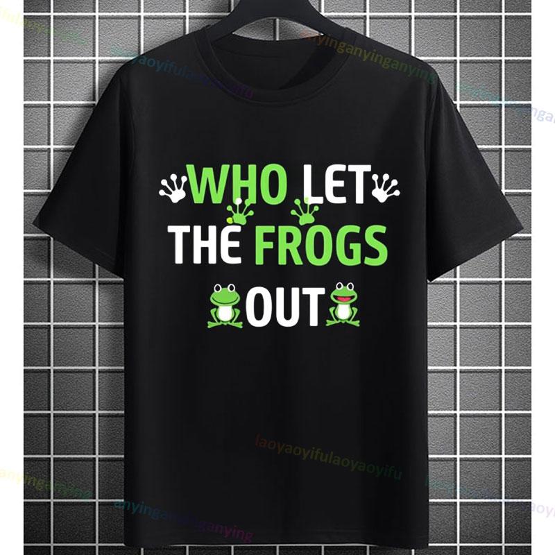 Unisex Unisexs Funny Who Let The Frogs Out Graphic TShirt with Green Frog Print 100 Cotton Short Sleeve Casual Tshirts
