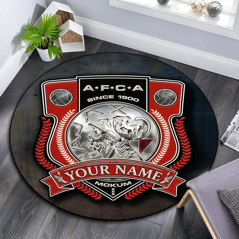 Custom Name,AFC Ajax pattern round rug,Carpet Rug for Living Room Bedroom Playroom ,Non-slip Floor Mat,Holiday Gifts and Birthday Gifts.