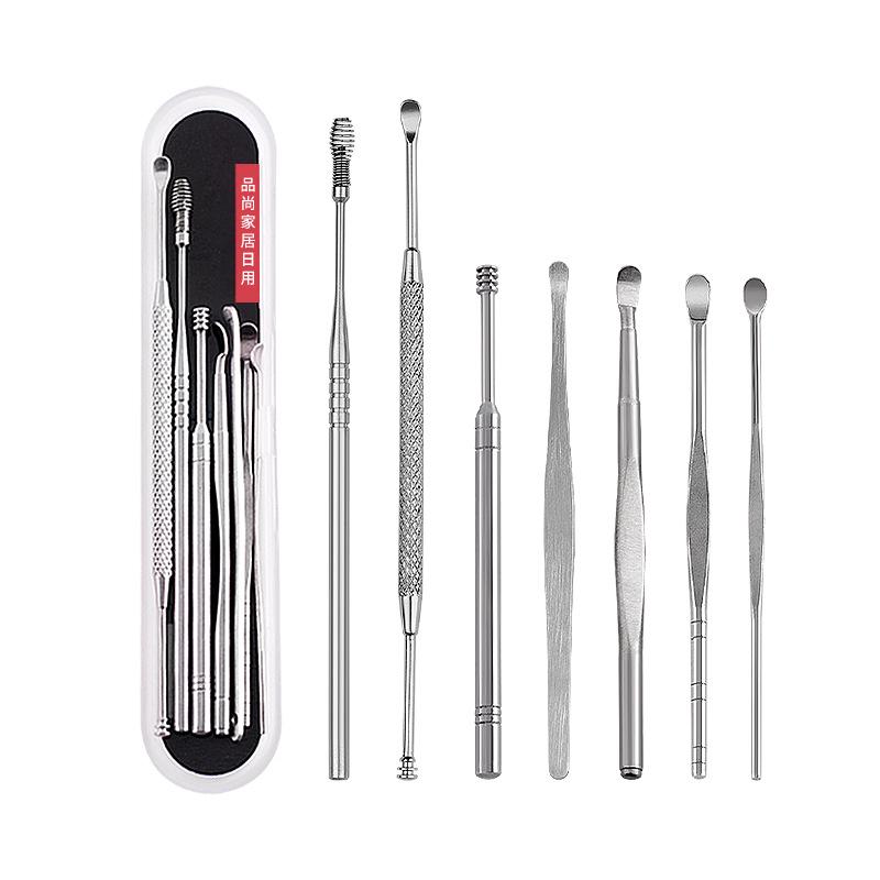 7PCS Stainless Steel Ear Wax Remover Earpick Ear Cleaner Set with Storage Box