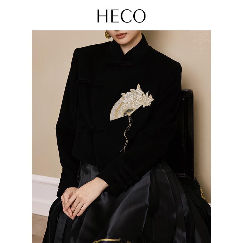 HECO Fan Dance Floral Charm New Chinese Style Embroidered Wool Coat