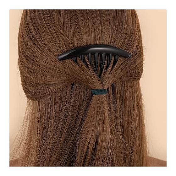 DFsucces Hair Accessories, French Twist Comb, 7-Tooth Hair Comb, Hair Clip, Updo, Easy Hair Bun, 5-Piece Set, Black (7-Tooth), Blends In and