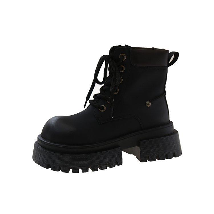 

Ботинки на шнуровке женские модные и удобные осенние ретро-ботинки с толстой подошвой и большим носком 40 чёрный