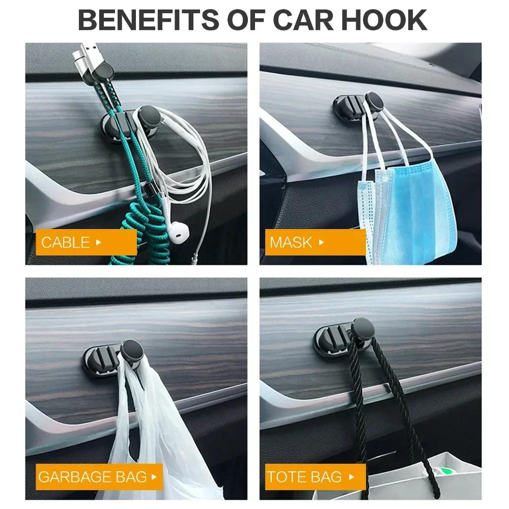 Mini Car Hook Multifunctional Self Adhesive Hanger Auto Fastener Clip USB Cable Organizer Key Bag Storage Solution