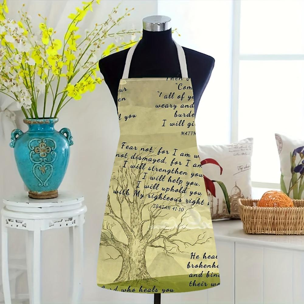 1pc Inspirational Bible Verse Tree Apron Religious Faith Scripture Isaiah 41:10 Linen Kitchen Cooking Gift