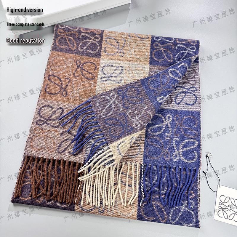 In-Stock Checkerboard Pattern Cashmere Wool Scarf Snood - High-End, Warm, Comfortable, Unisex