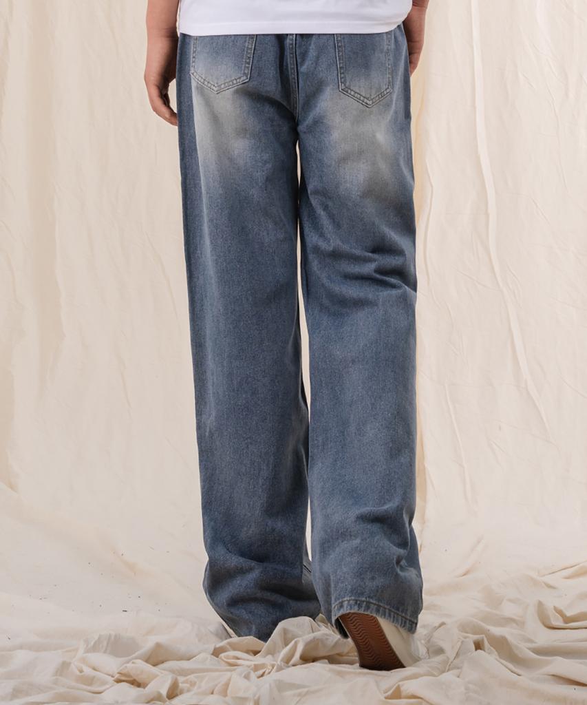Ellamo (Short/Standard 2-Step Heel +5Cm) Men'S Washed Wide Elastic Denim Pants [Light Blue]