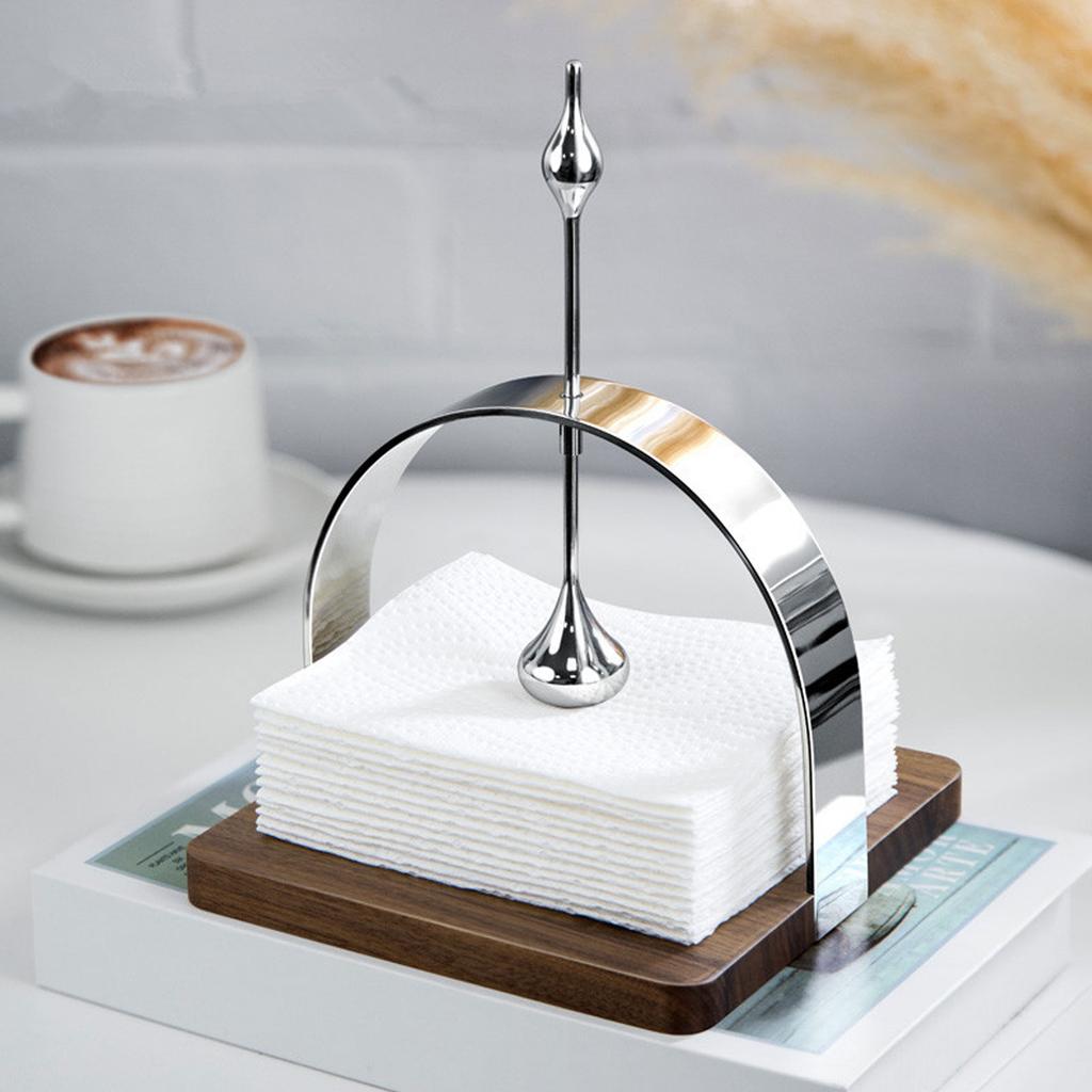 Napkin Holder Exquisite Stainless Steel Walnut Napkin Dispenser with Weighted Arm for Kitchen Restaurant Hotel
