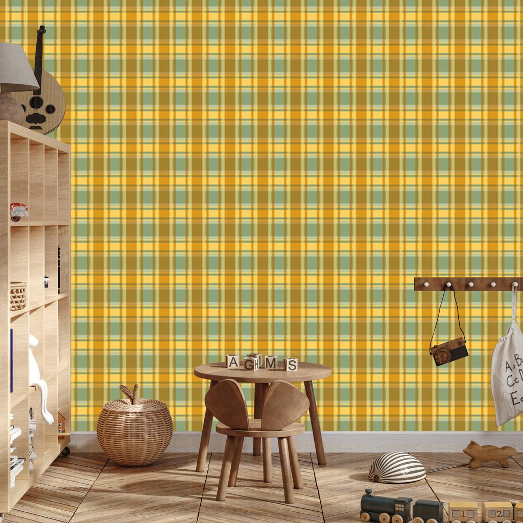 Wallpaper Yellow and blue checkered gold, yellow and lime 50x1000