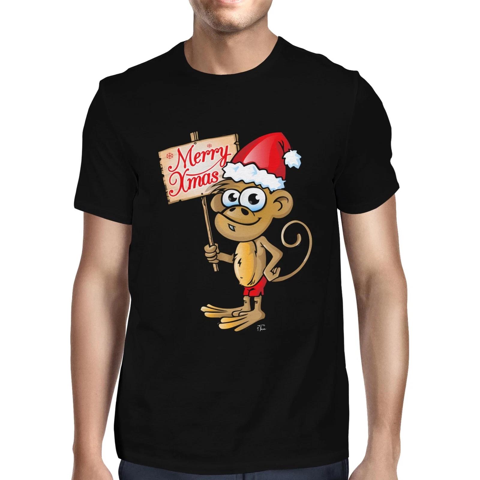 1Tee Mens Christmas Cheeky Monkey with Santa Hat T-Shirt S
