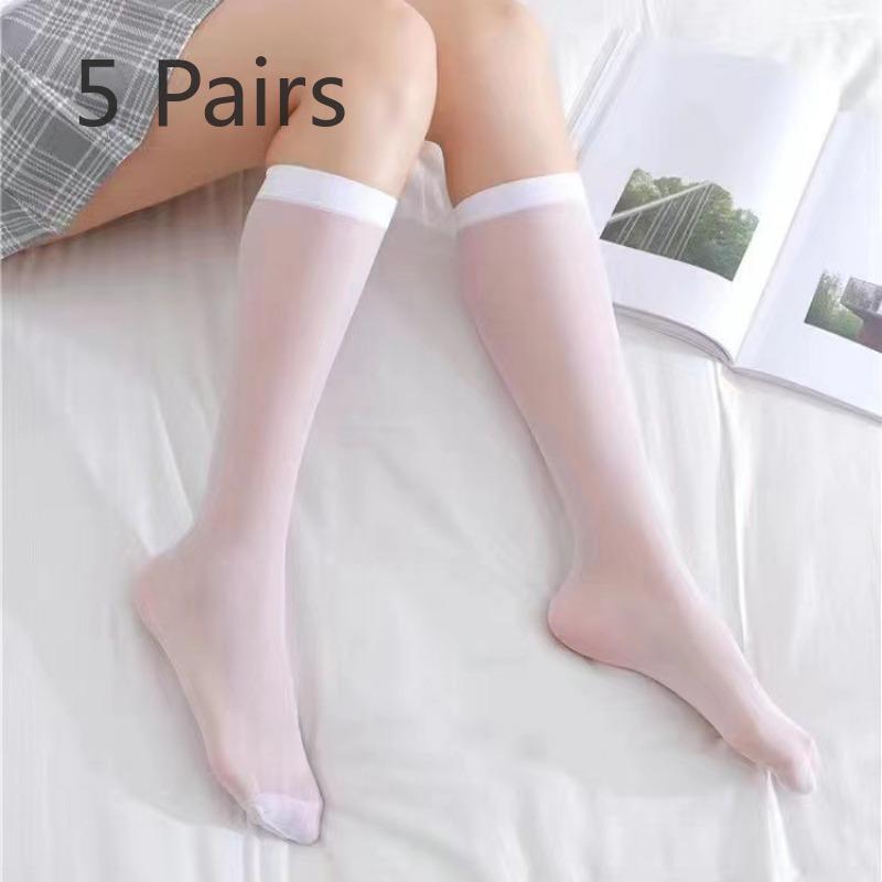 5 Pairs of Women's Summer Thin Solid Color Invisible Anti Hook Silk Stockings