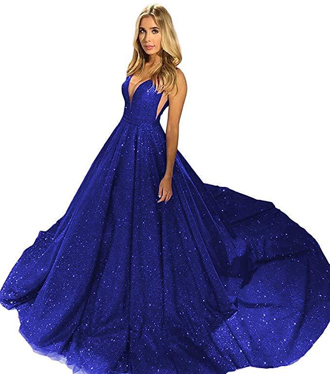 2024 Spaghetti Strap Crystal V-Neck Backless Evening Gown