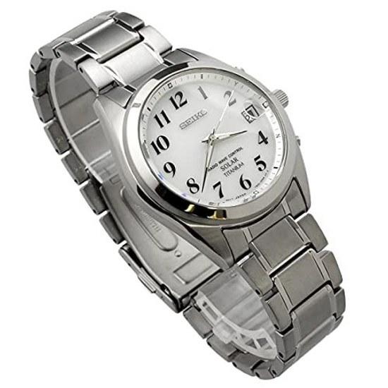 SEIKO SELECTION SBTM223 Herrenuhr Solar Funkgesteuert Datumsanzeige Weißes Zifferblatt (Vollständige arabische Ziffern) Reines Titan Gehäuseband