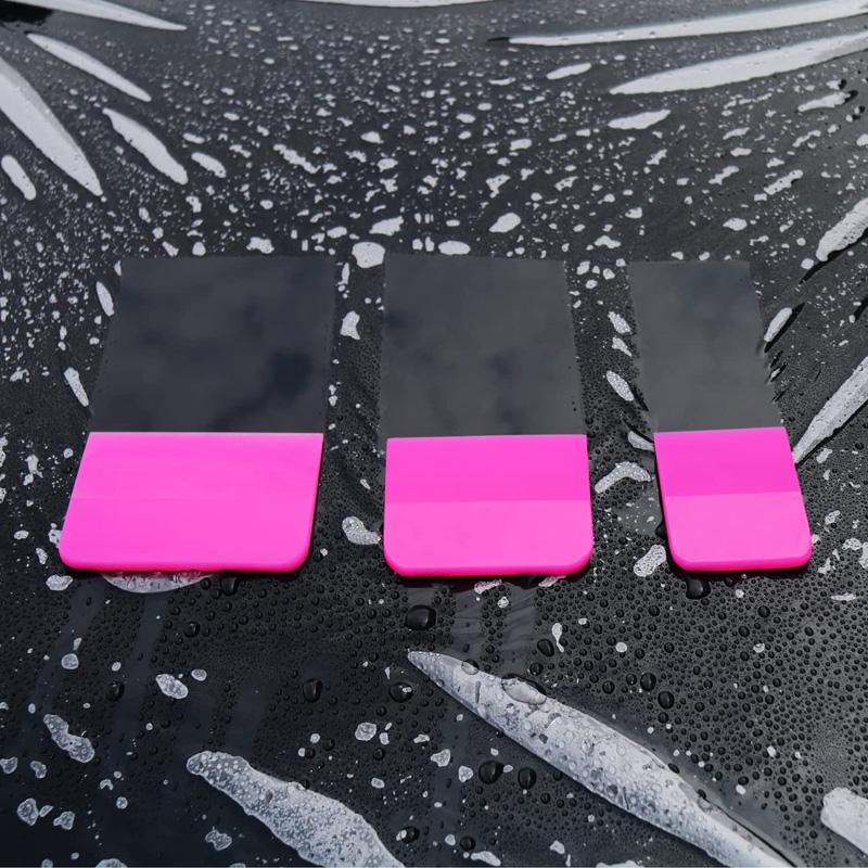 3Pcs Pink Car PPF Squeegee TPU Rubber Scraper Anti-Scratch for PPF Film Vinyl Wrap Window Tint Tool Windshield Cleaning Kit