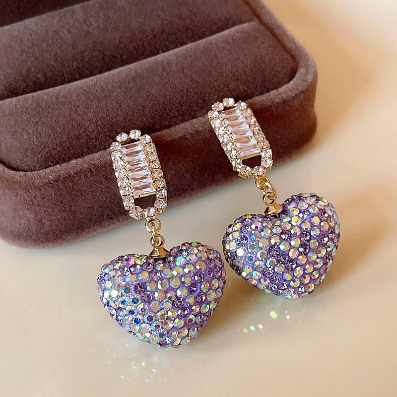 Silver Needle European and American Zircon Diamond-encrusted Love Earrings Sweet Fashion Temperament Earrings Mori High-end Earrings Women