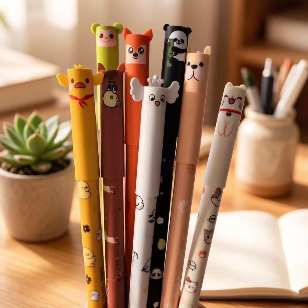 

8pcs Animal-shaped Erasable Gel Pens with 0.7mm Tips for Smooth Writing and Clear Print. Practical and Fun,Cartoon Pen