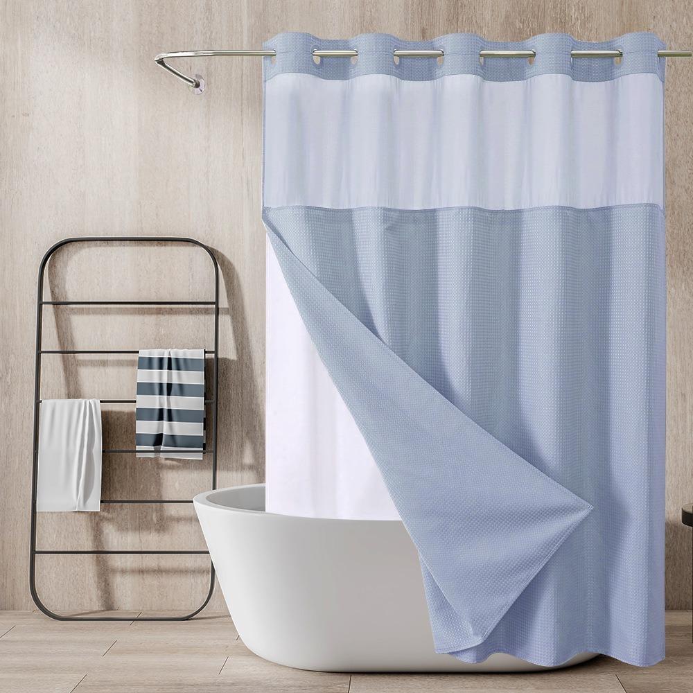 

Mold-resistant Bathroom Curtain Double Layer Partition Curtain Waffle Pattern Shower Curtain Home W 36 in x L 72 in синій