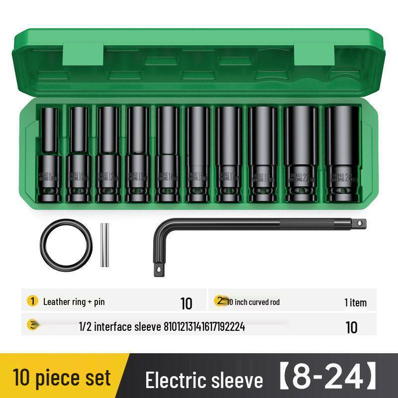 Extended Electric Air Impact Wrench Set with 8-32mm Hex Sockets