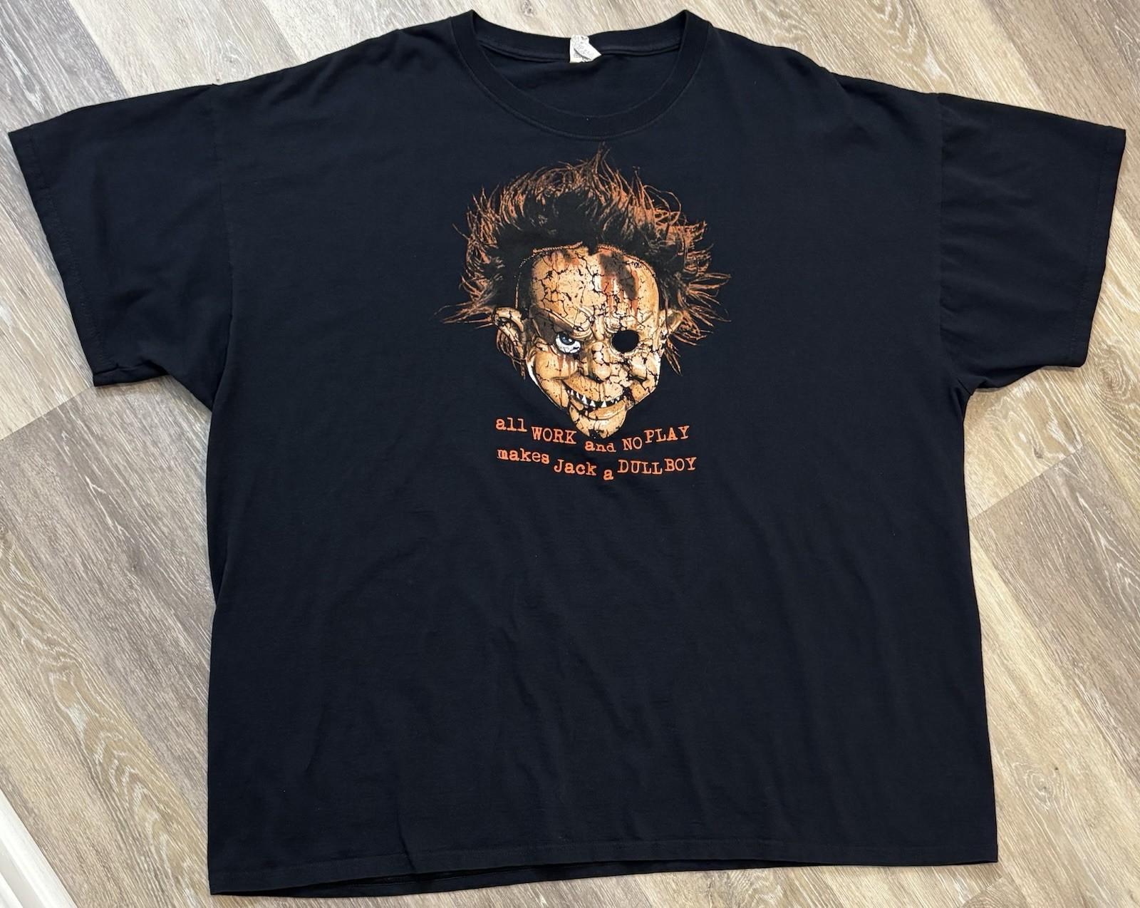 Vintage Child’s Play Chucky Shirt Size 3XL Horror Promo All Work And No Play Unisex T-Shirt S