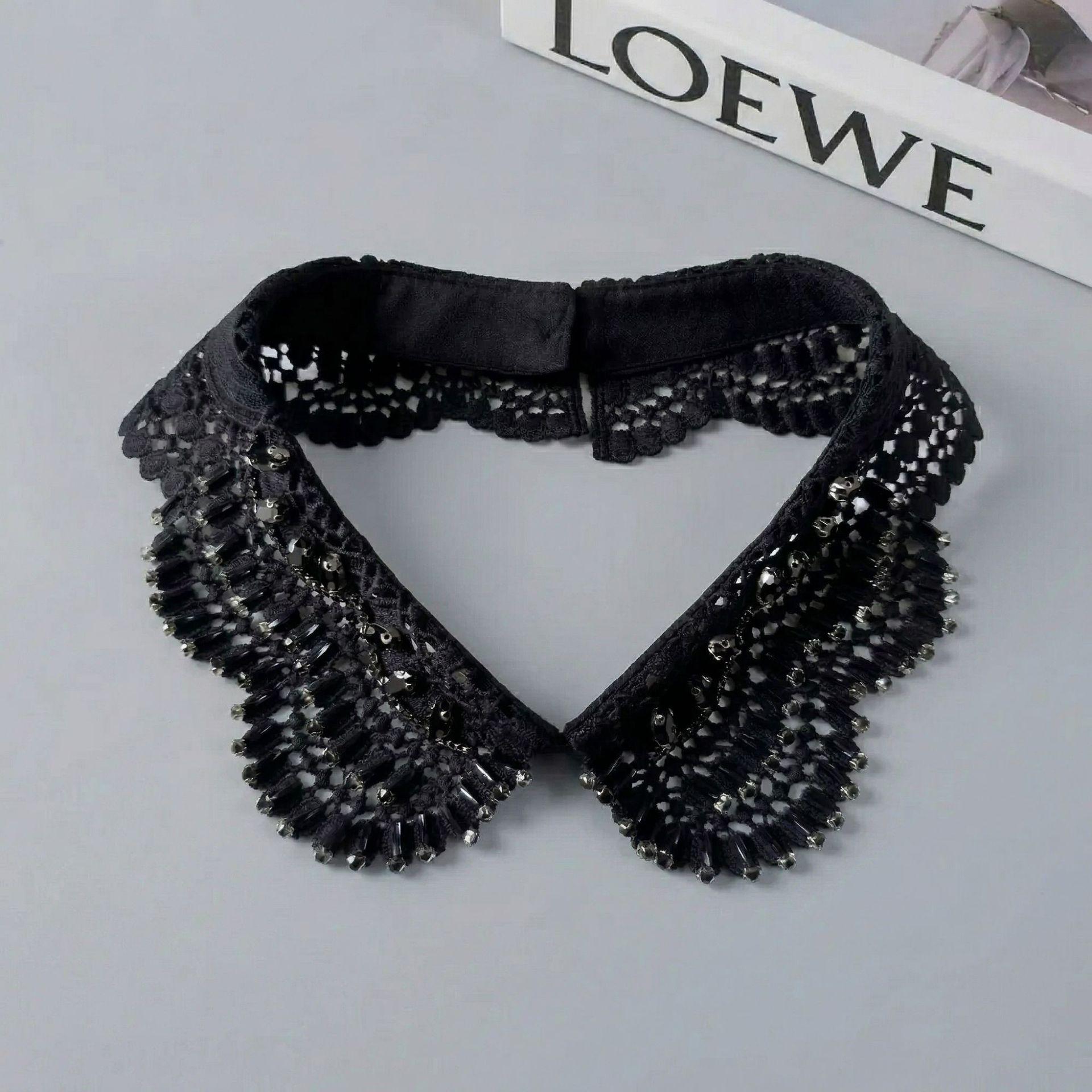 Round Neck Collar African Fabric Lace Collar De Perlas Mode Naturales Piedra Fake Collar t Shirt for Clerical чёрный