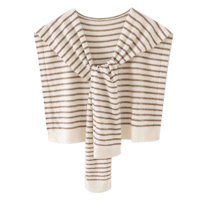 Women's 100% Cashmere Color Block Stripe Knit Shawl - Versatile, Warm & Stylish