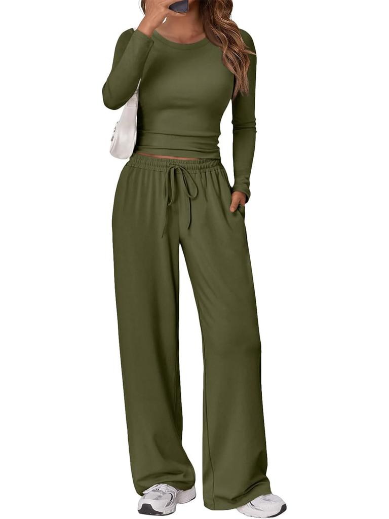Fashion Casual Set Sport Yoga Autumn Winter Solid Color Crew Neck Long Sleeve For Women