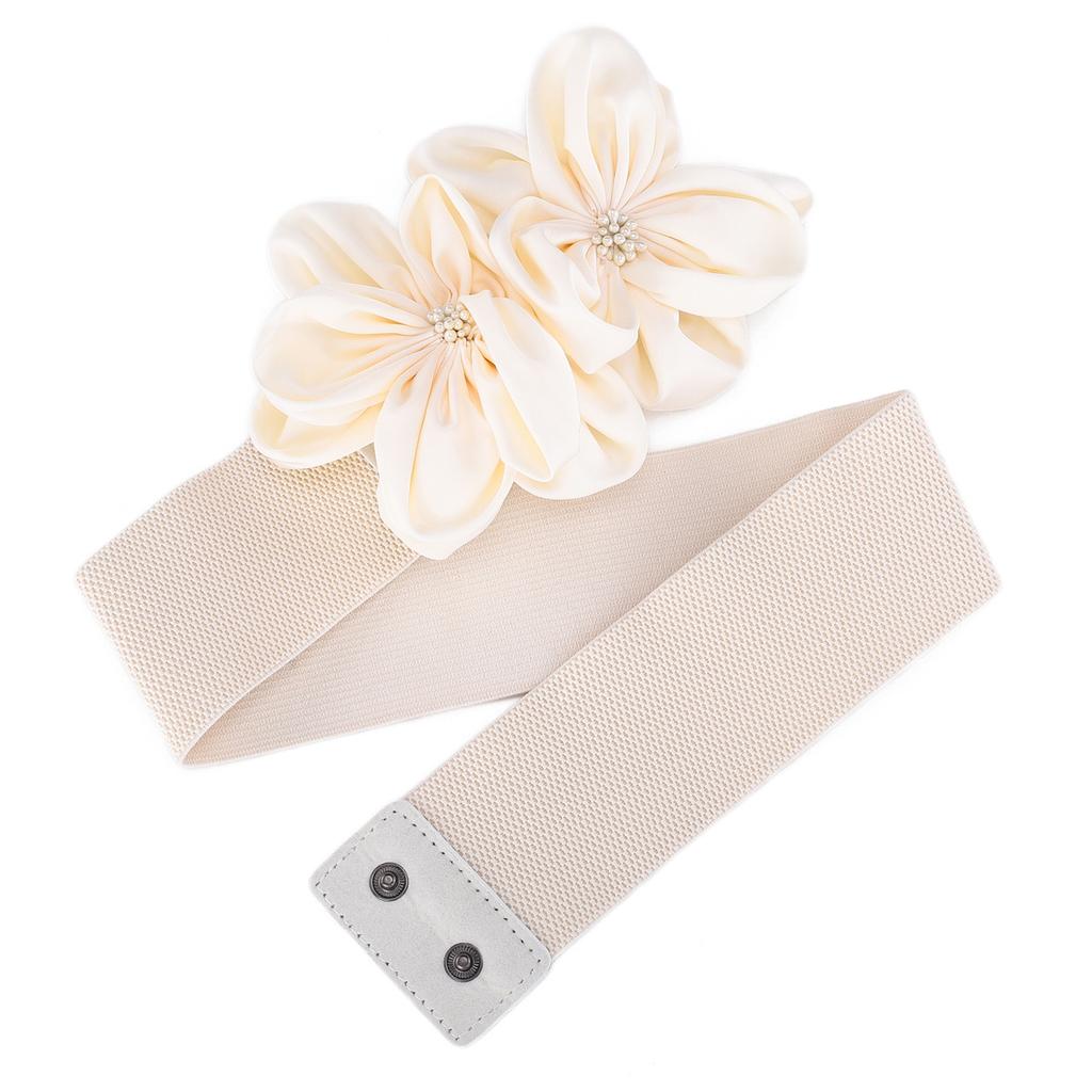 Ladies Flower Decorative Dress Waist Tie Skirt Belt Black Bow Elastic Waist Seal